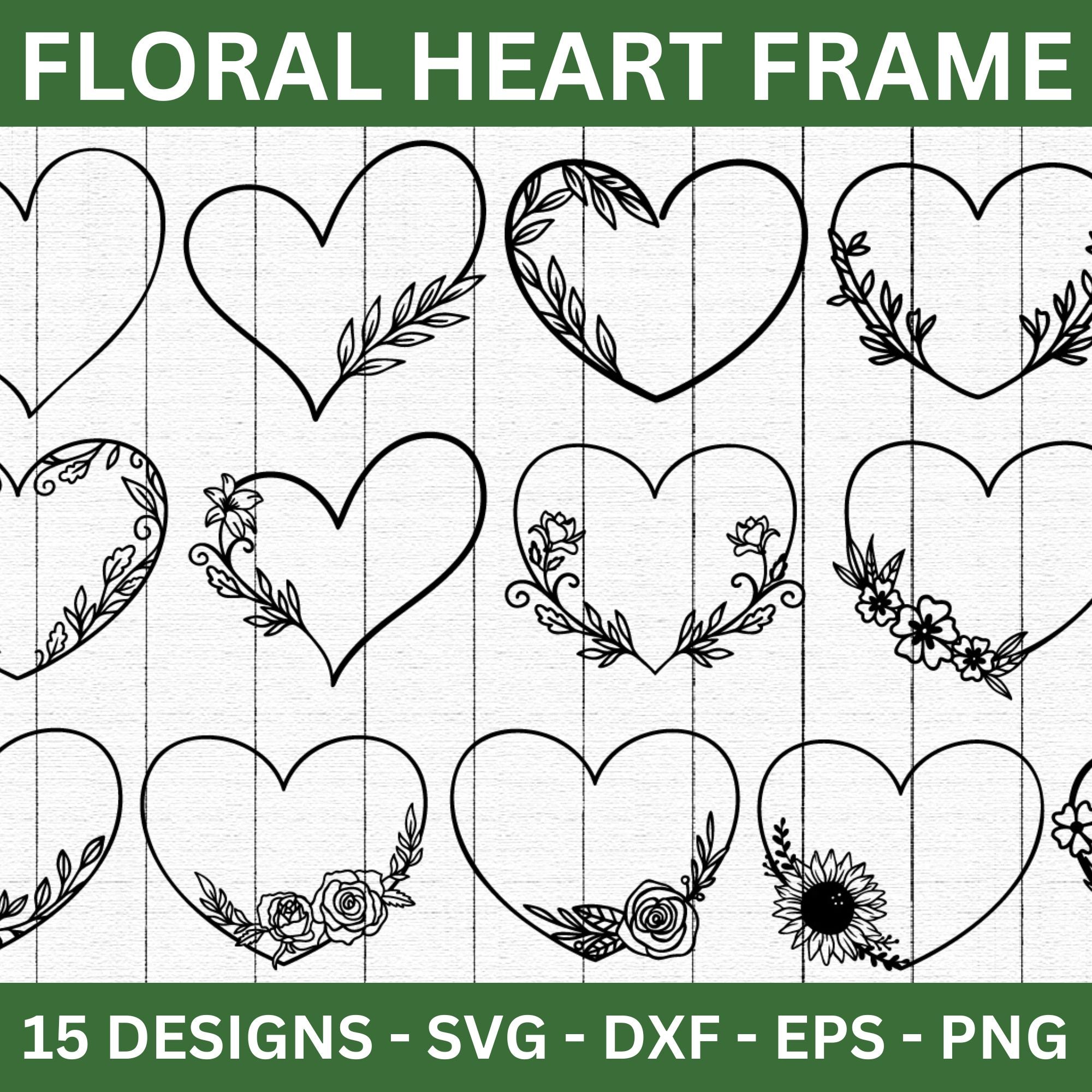 Floral Heart Frame SVG Bundle