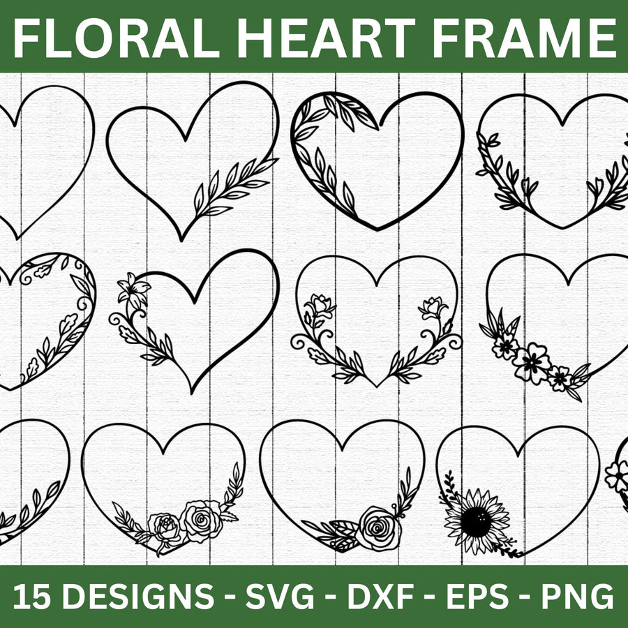 Floral Heart Frame SVG Bundle - Craft House SVG