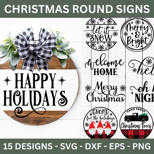 Christmas Round Wood Signs SVG Bundle - Craft House SVG