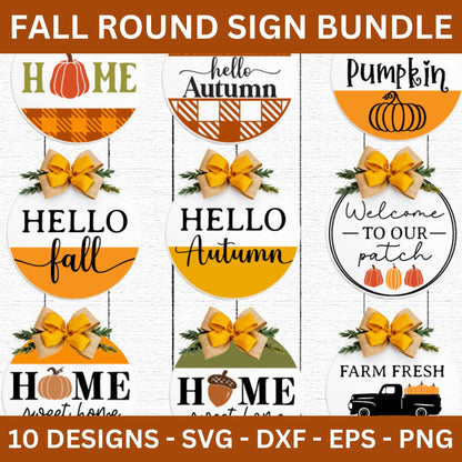 Fall Round Porch Signs SVG Bundle - Craft House SVG