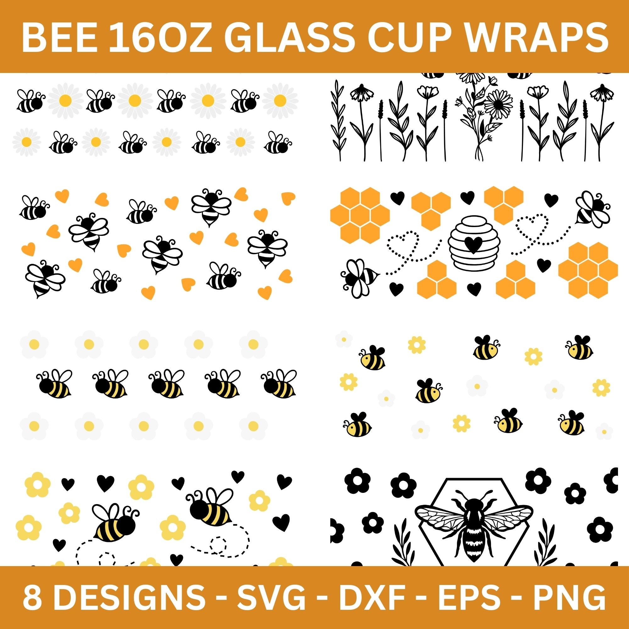 Bee 16 Oz Glass Can Wrap SVG Bundle