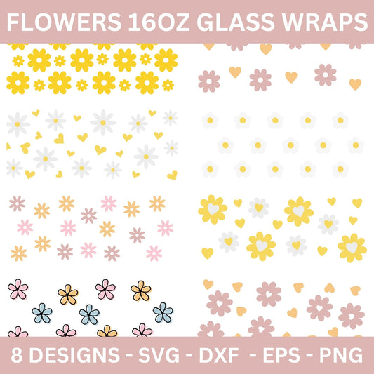 Spring Flower 16 Oz Glass Can Wrap SVG Bundle