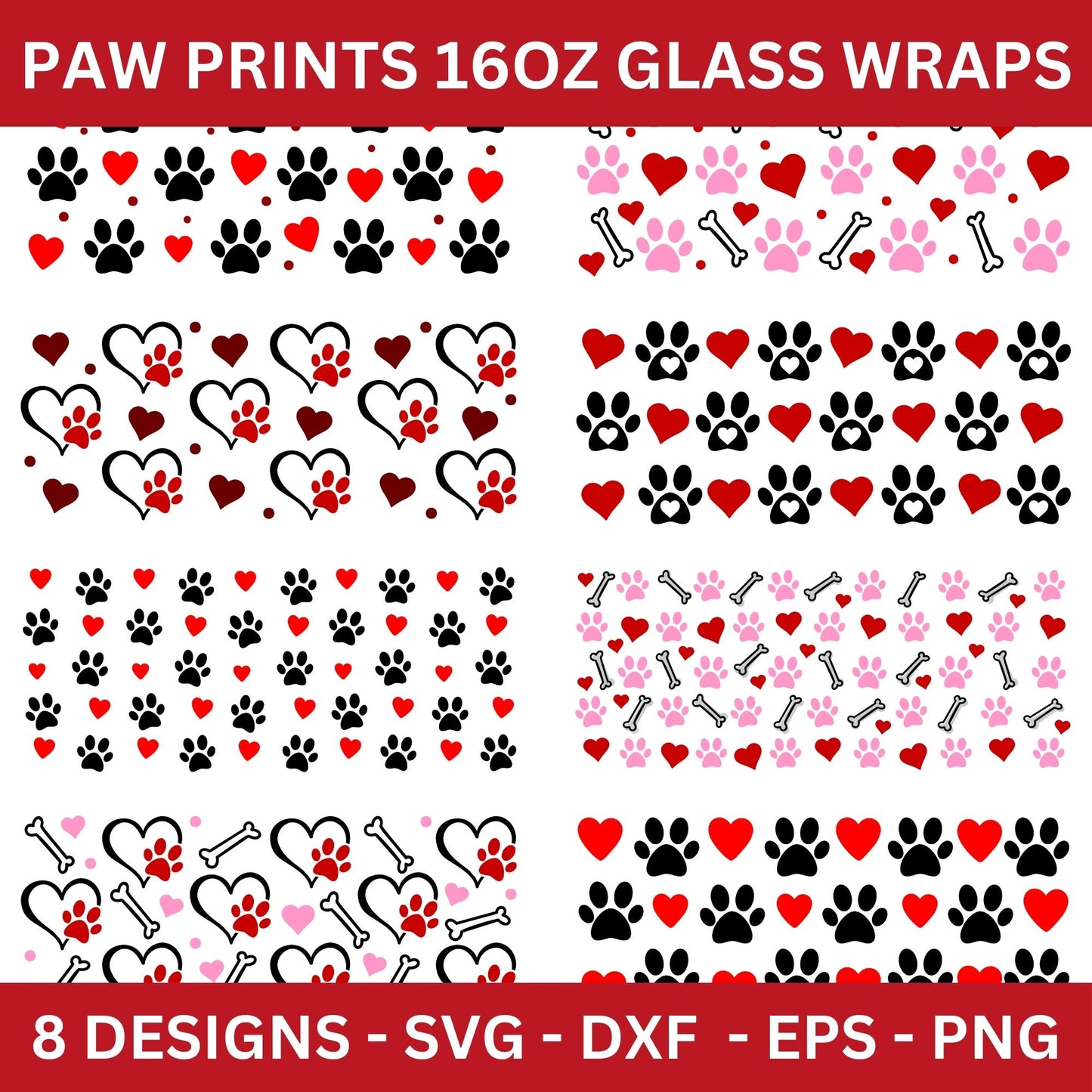 Paw Prints 16 Oz Glass Can Wrap SVG Bundle