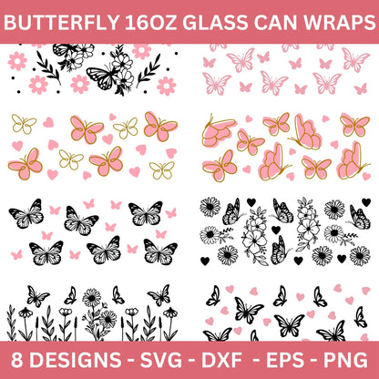 Butterfly 16 Oz Glass Can Wrap SVG Bundle