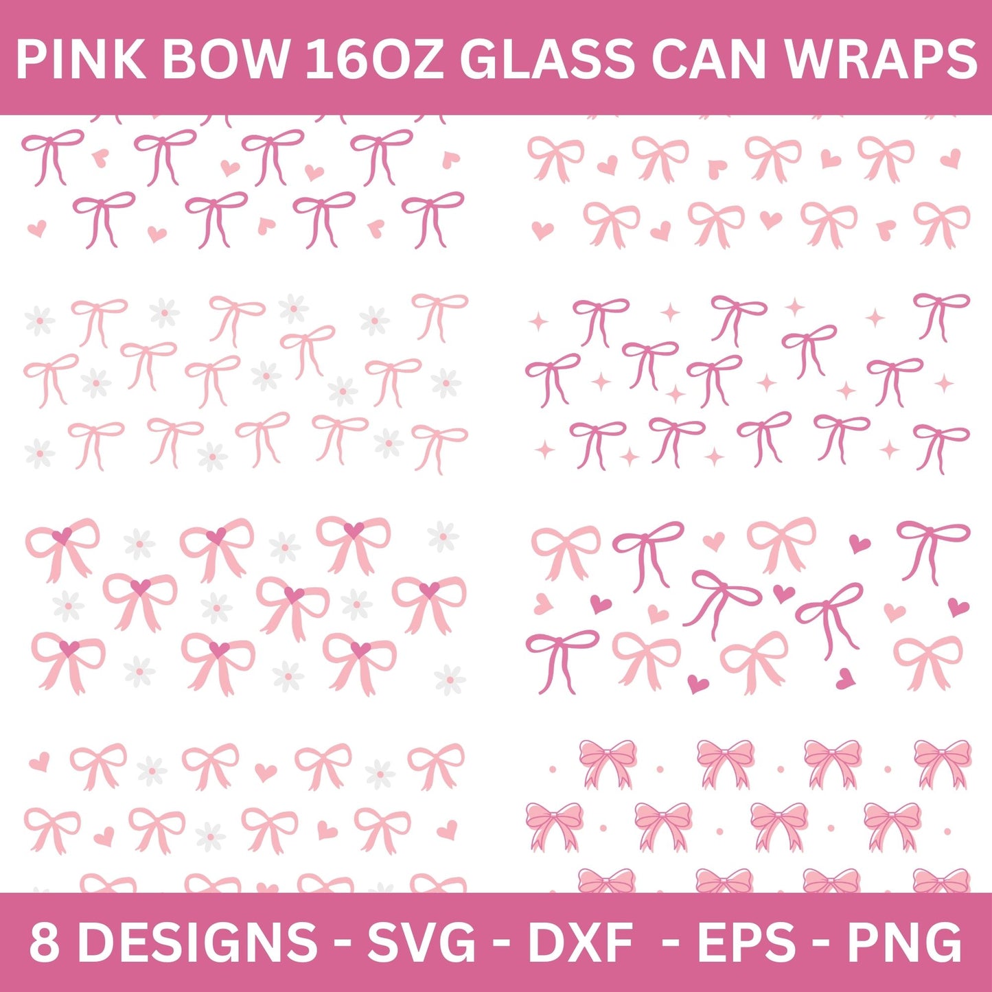 Pink Bow 16 Oz Glass Can Wrap SVG Bundle