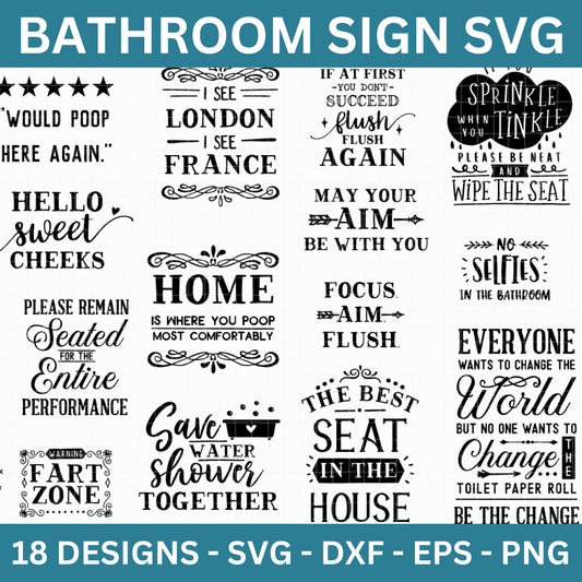 Funny Bathroom Signs SVG Bundle - Craft House SVG