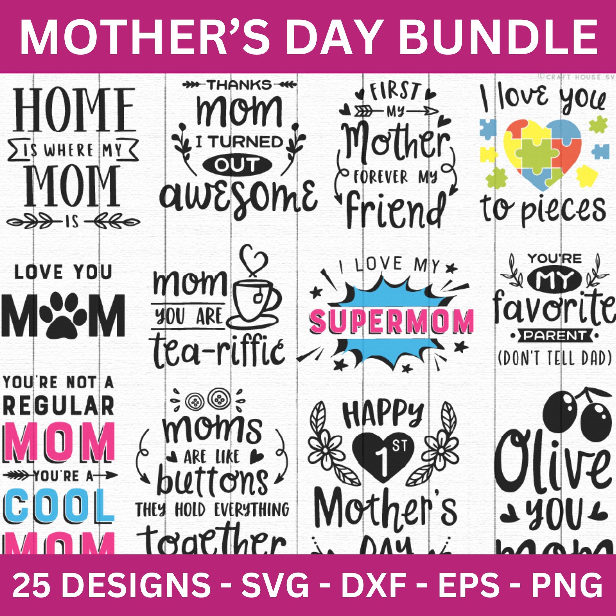 Mother's Day SVG Bundle Mom Mum Mug Design Cut Files - Craft House SVG