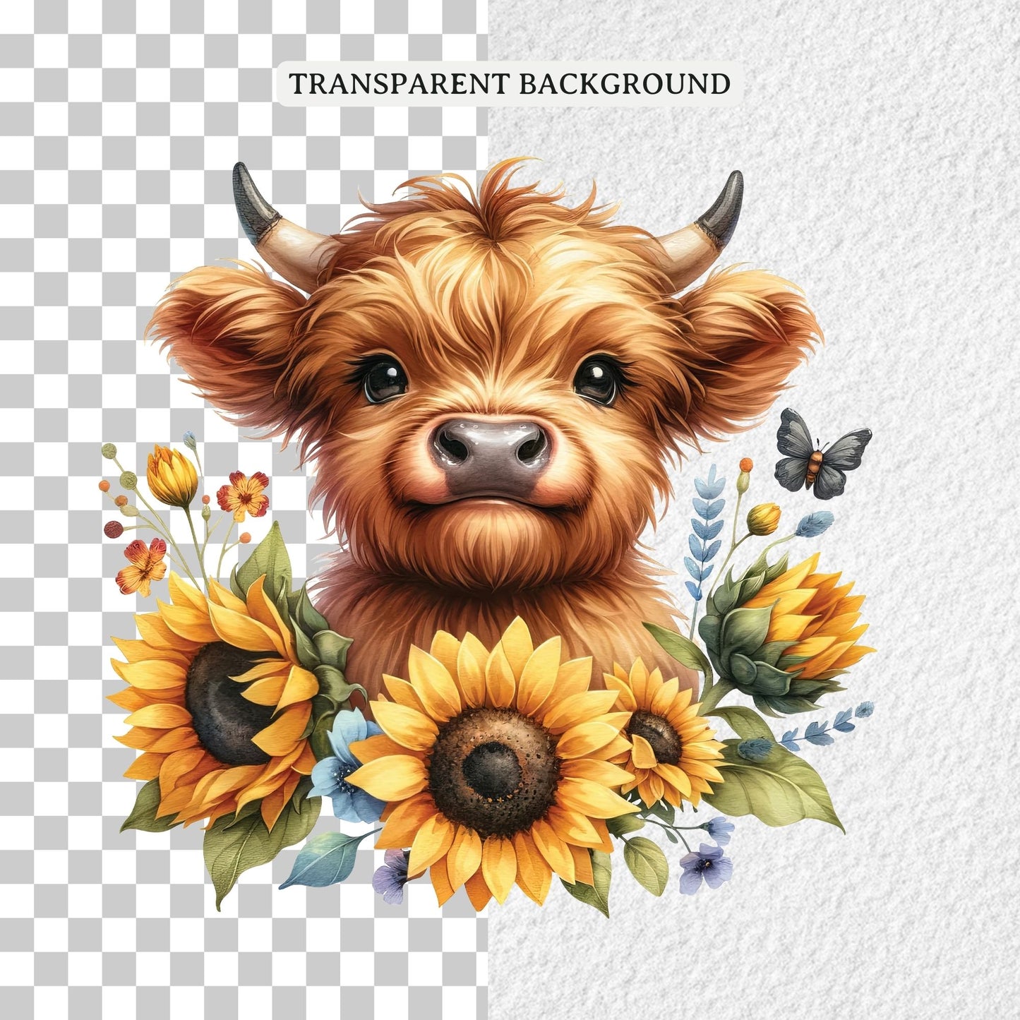 Floral Highland Cow Sublimation Bundle Clipart PNG