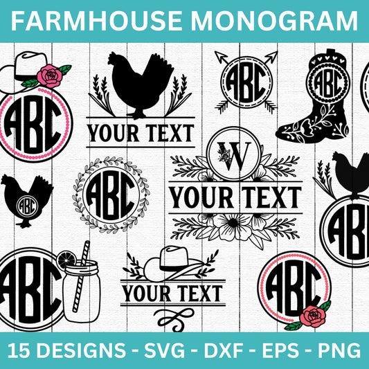 Farmhouse Monogram Frames SVG Bundle - Craft House SVG