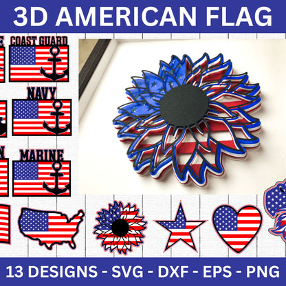 3D American Flag SVG Bundle