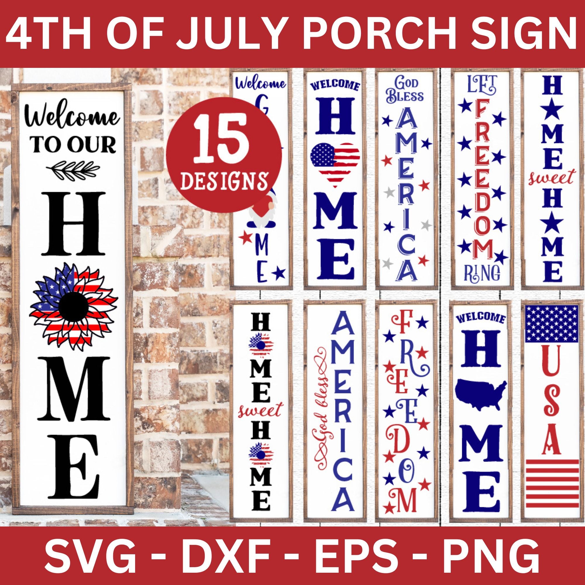 4th of July Vertical Porch Sign SVG Bundle - Craft House SVG