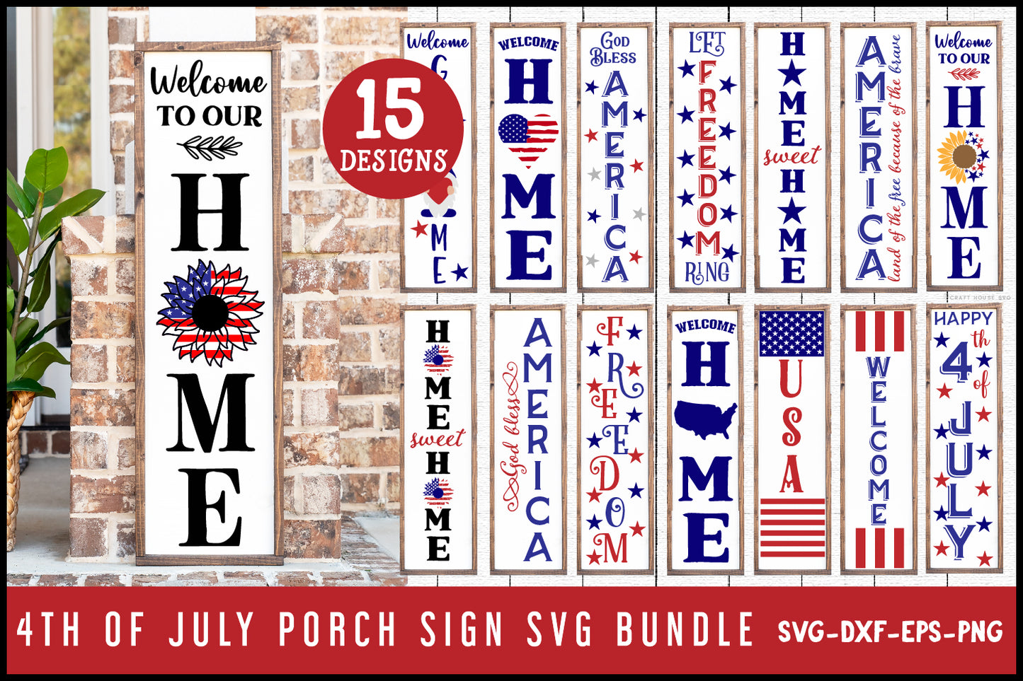 4th of July Vertical Porch Sign SVG Bundle - Craft House SVG