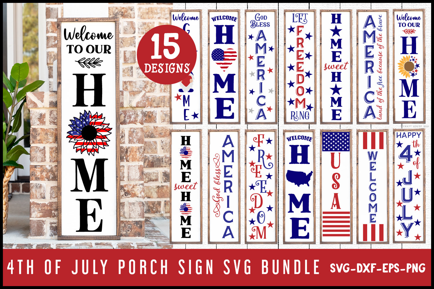 4th of July Vertical Porch Sign SVG Bundle