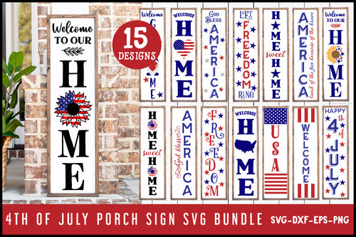 4th of July Vertical Porch Sign SVG Bundle - Craft House SVG