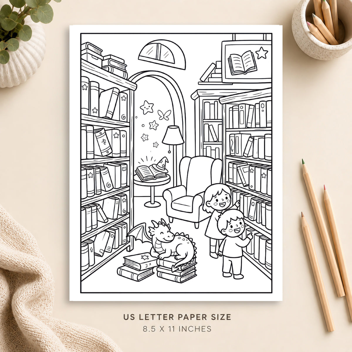 Magical Bookshop Coloring Page 1