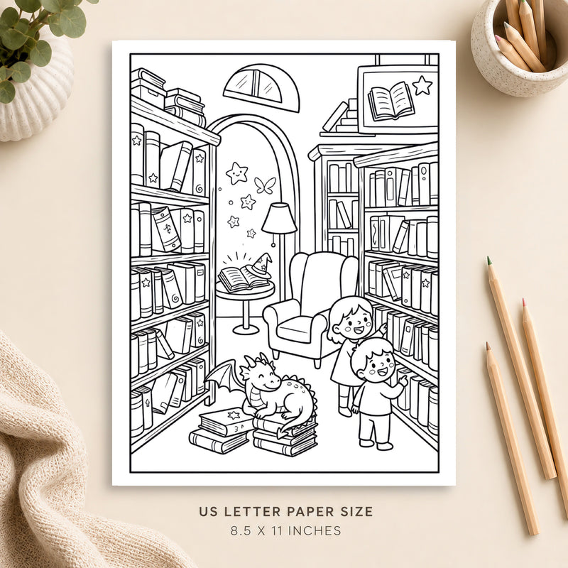 Magical Bookshop Coloring Page 1