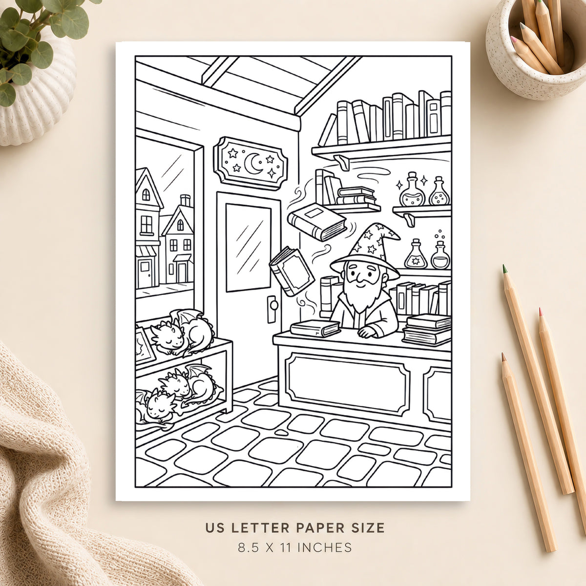 Magical Bookshop Coloring Page 2