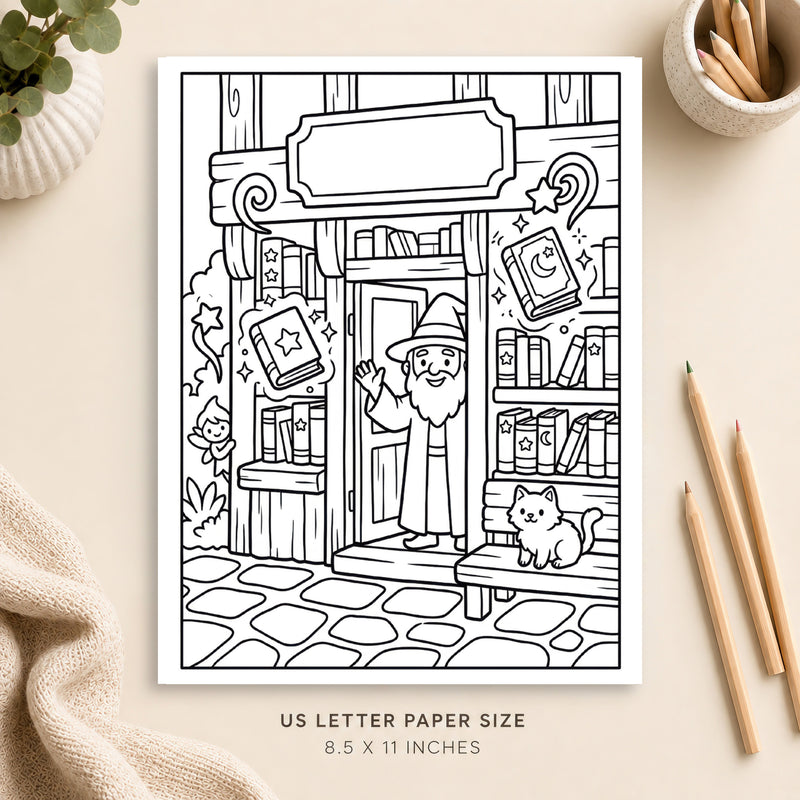 Magical Bookshop Coloring Page 7