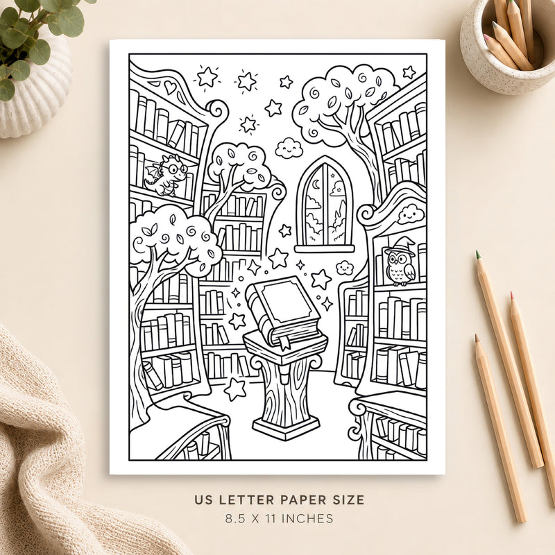 Magical Library Coloring Page 2