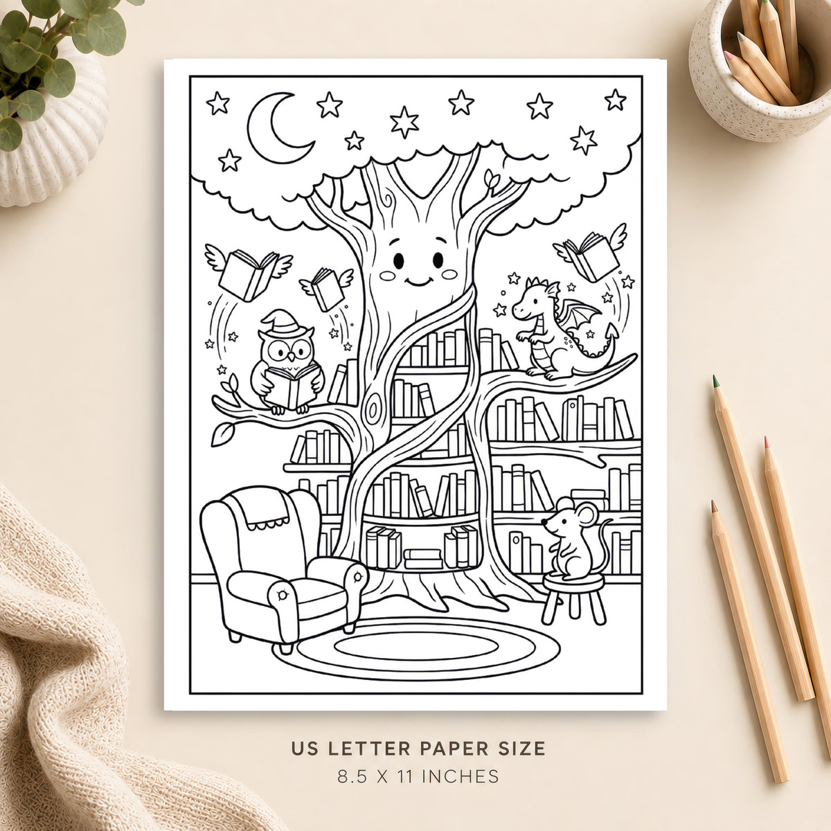 Magical Library Coloring Page 3