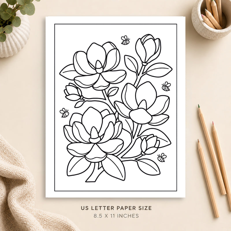 Magnolia Flowers Coloring Page 1