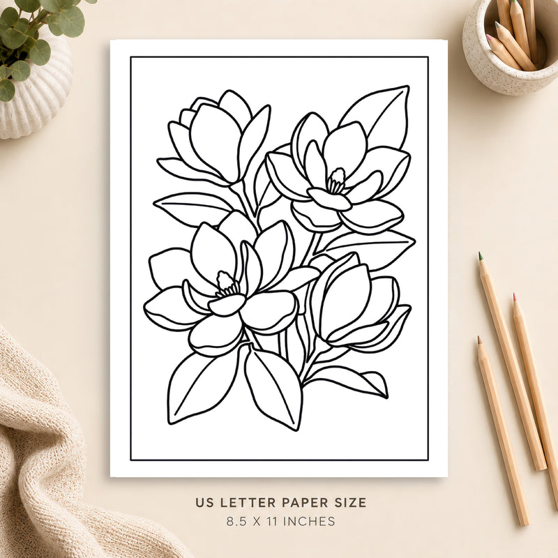 Magnolia Flowers Coloring Page 2