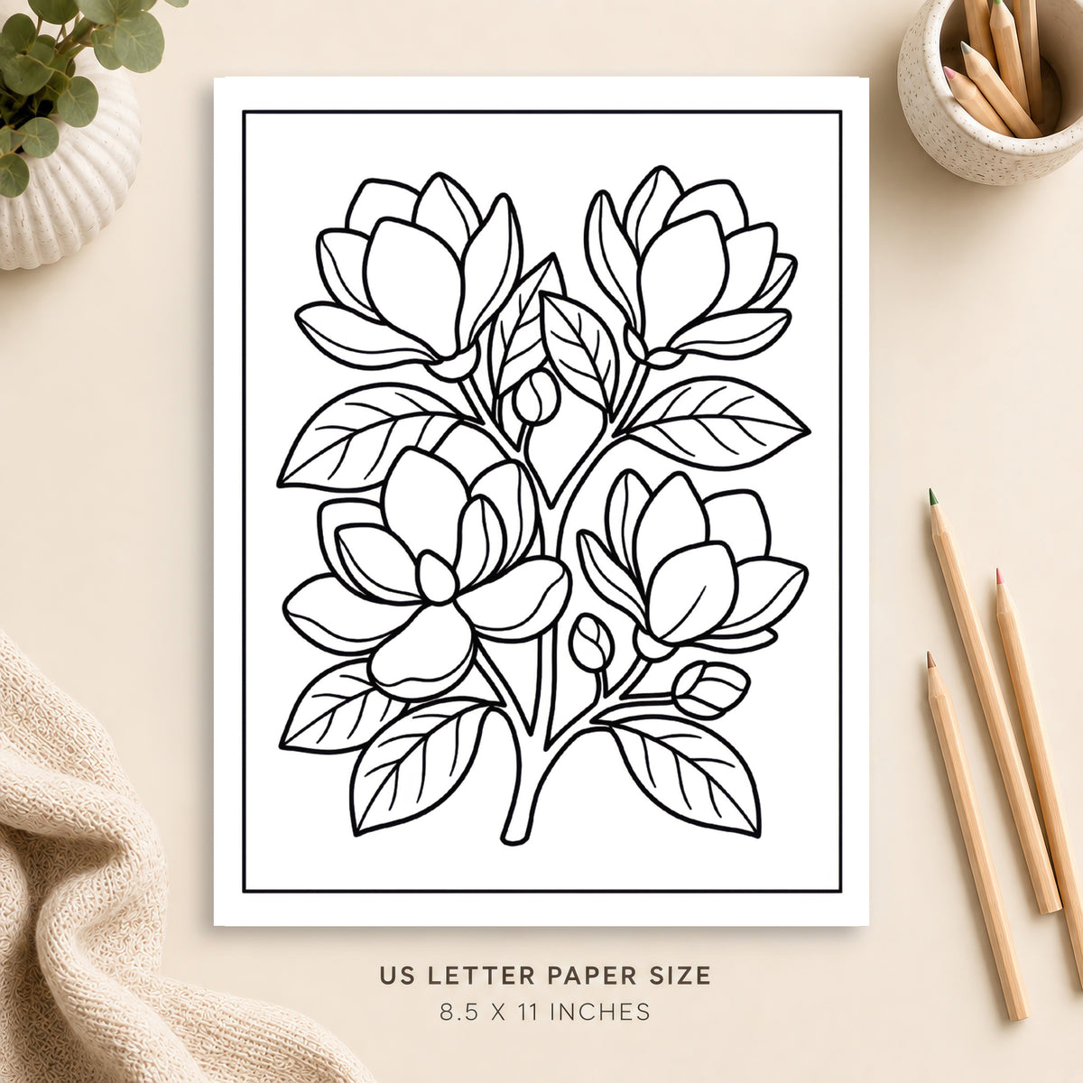Magnolia Flowers Coloring Page 4