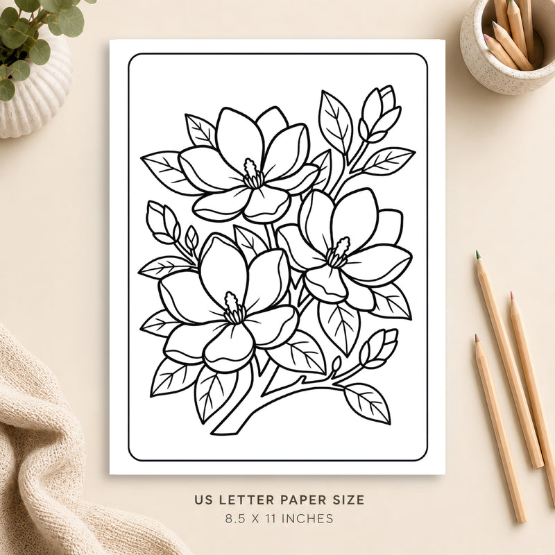 Magnolia Flowers Coloring Page 5