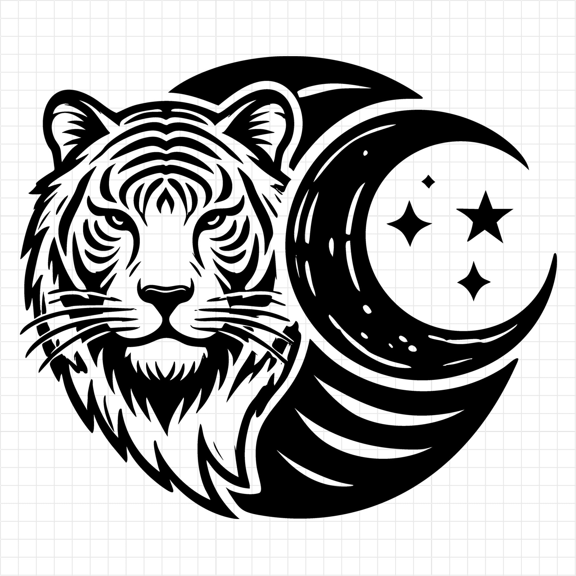 Majestic Tiger and Stars Silhouette SVG