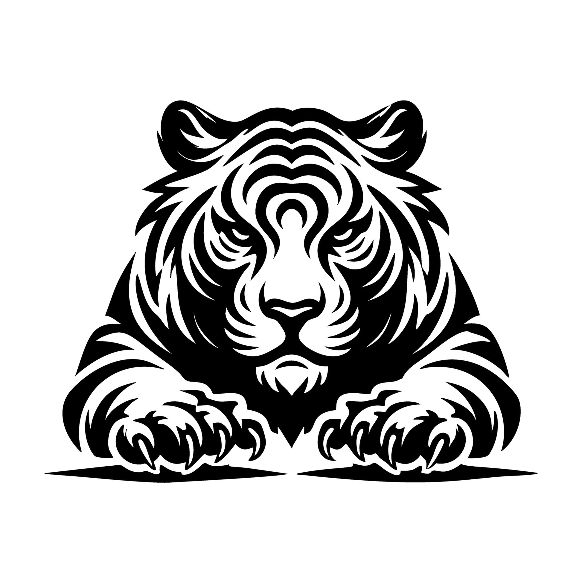 Majestic Silhouette of a Tiger in a Striking Pose SVG design for Cricut, Silhouette, laser cutting, vinyl, sublimation, and craft projects.
