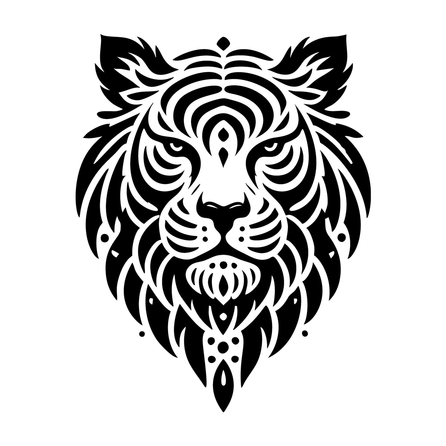 Majestic Tiger Face Silhouette SVG design for Cricut, Silhouette, laser cutting, vinyl, sublimation, and craft projects.