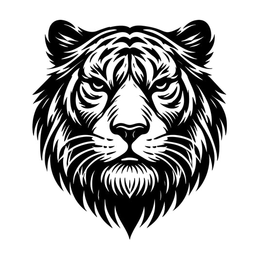 Majestic Tiger Face Silhouette With Piercing Eyes SVG design for Cricut, Silhouette, laser cutting, vinyl, sublimation, and craft projects.