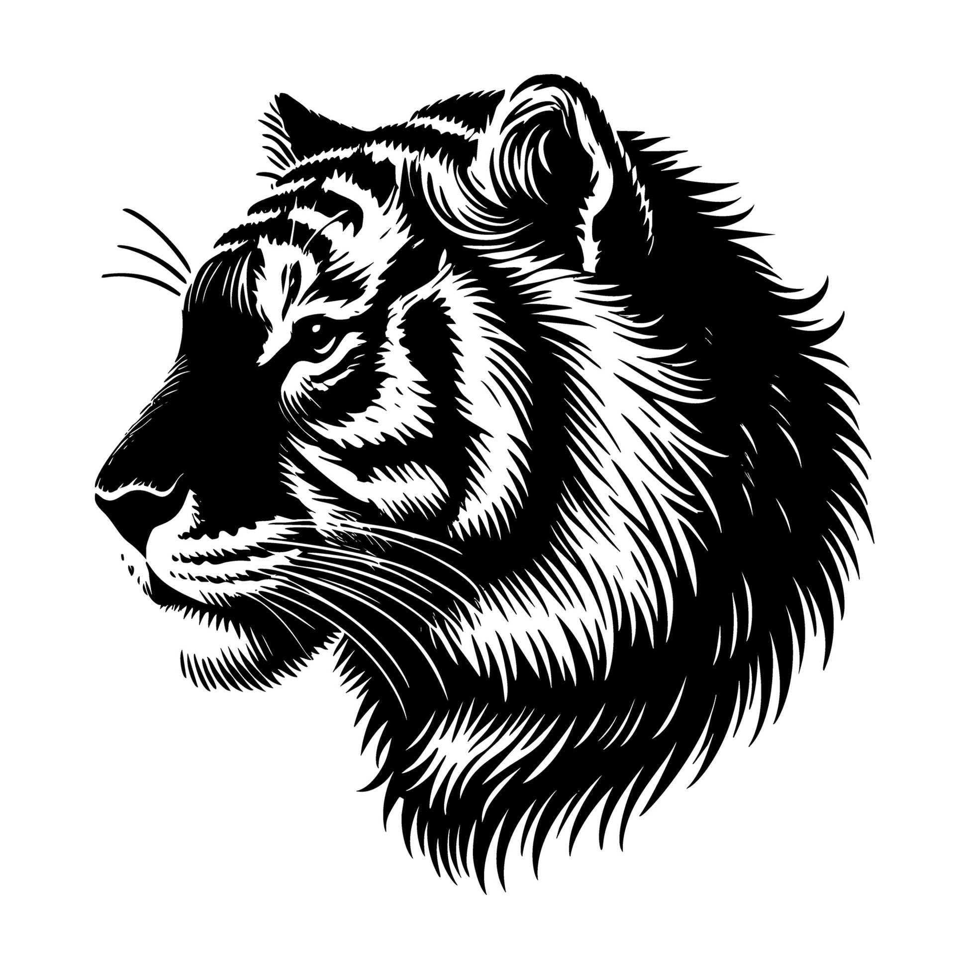 Majestic Tiger Profile Silhouette SVG design for Cricut, Silhouette, laser cutting, vinyl, sublimation, and craft projects.