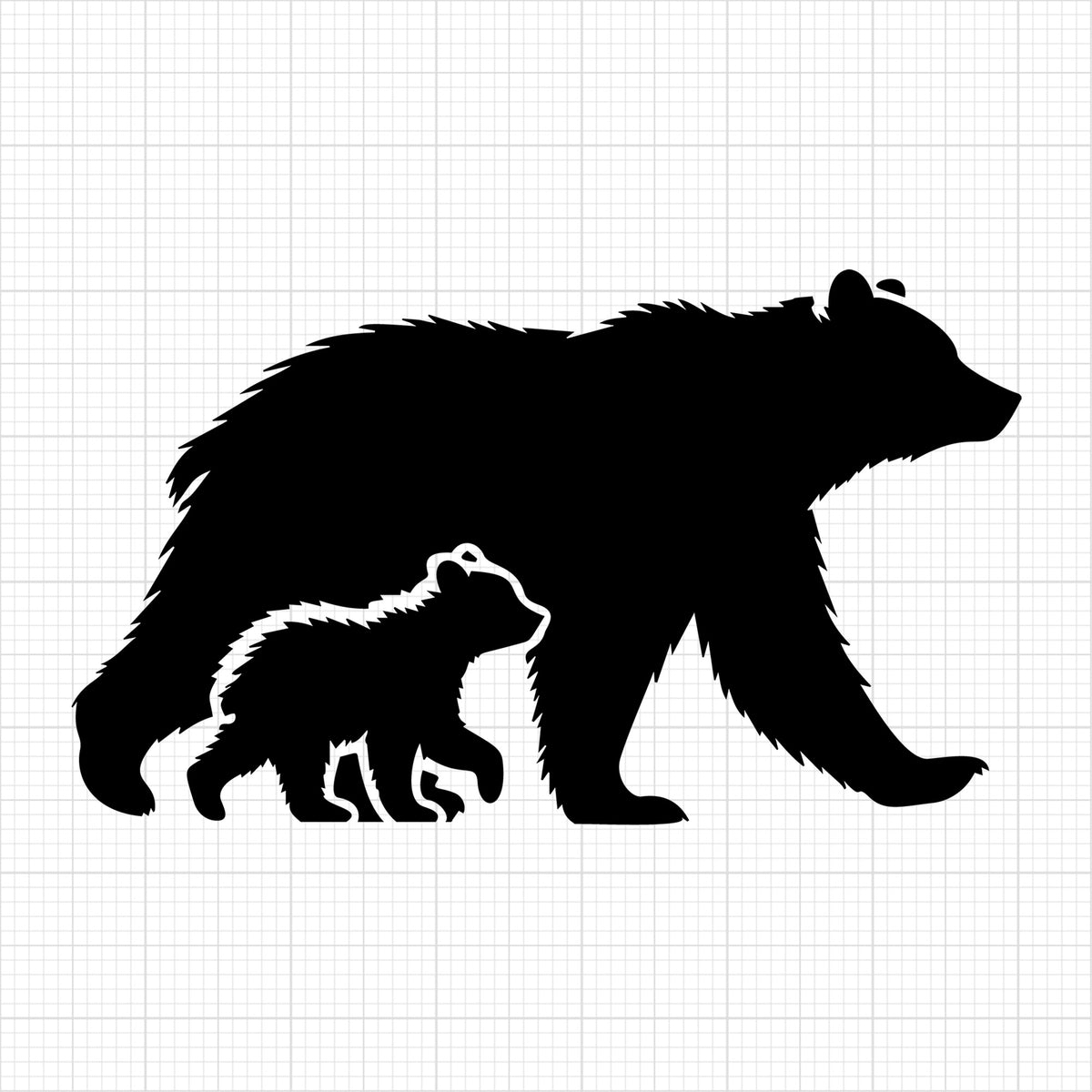 Mama and Bear Cub Walking Silhouette