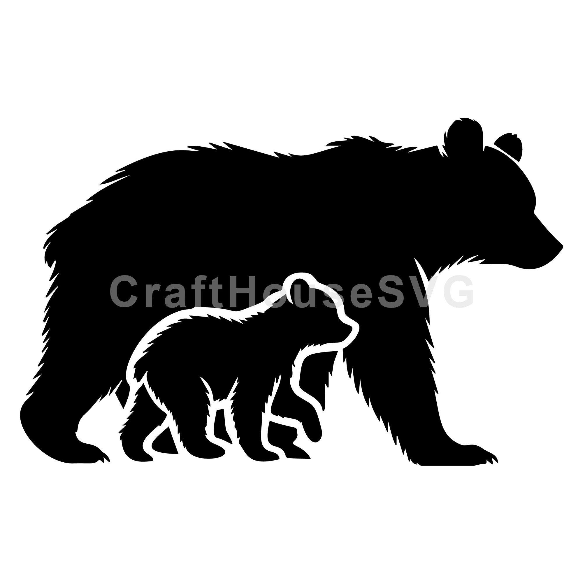 Mama Bear And Baby Bear Silhouette SVG