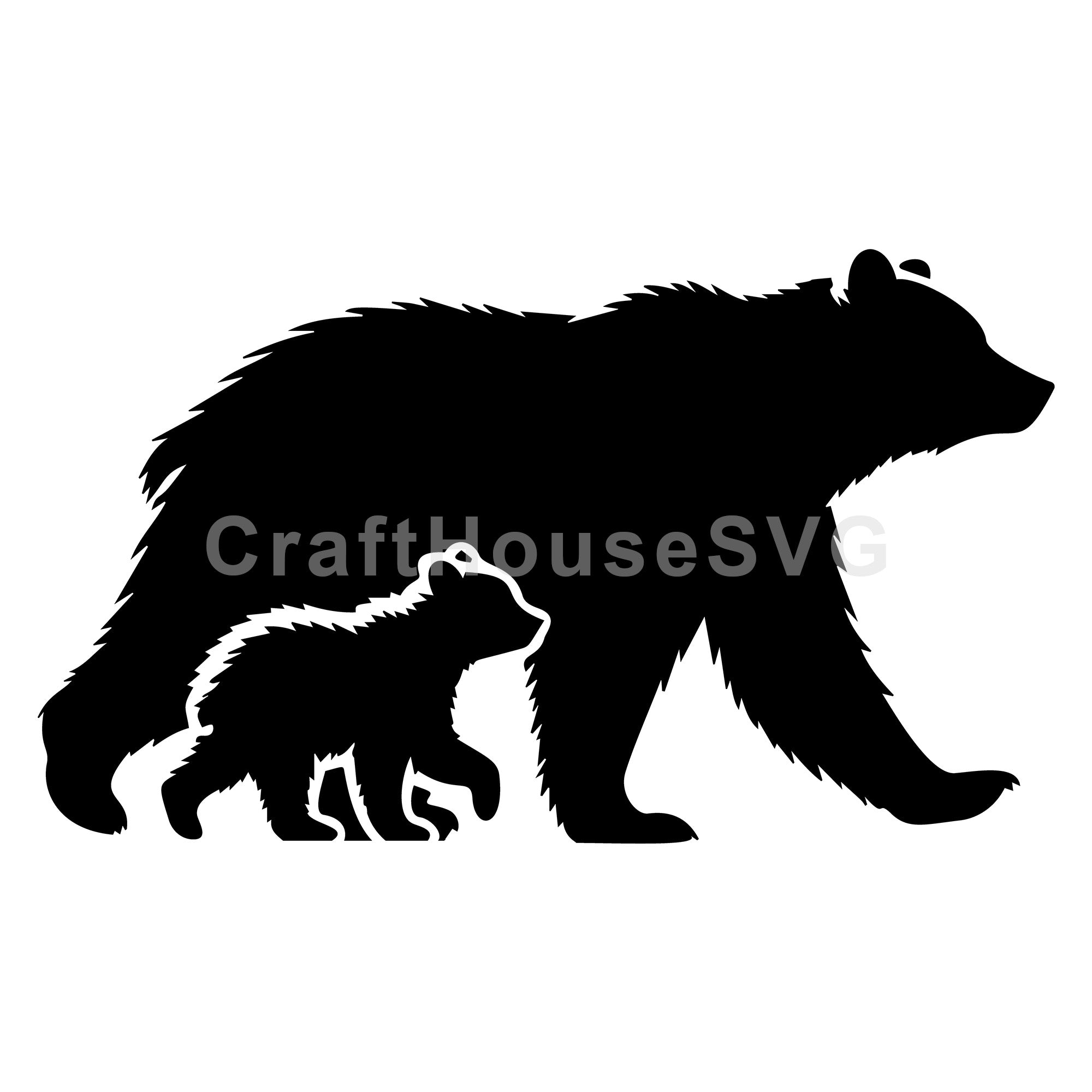 Mama Bear Walking With Baby Cub SVG