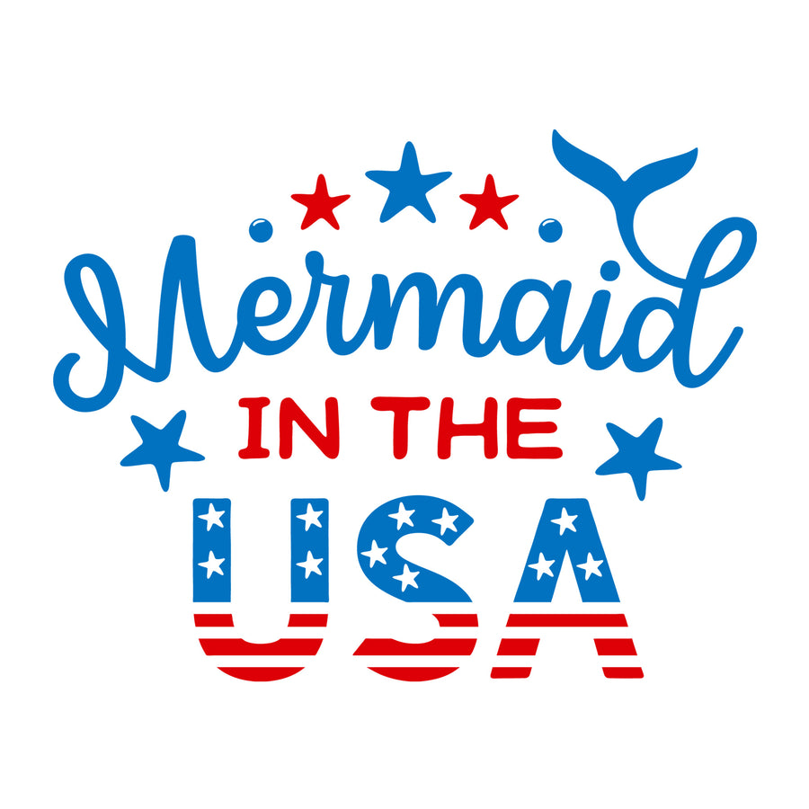 Mermaid in the USA SVG for Cricut, Silhouette, laser cutting, vinyl, sublimation, 4th of July shirts, patriotic signs, decals, mugs, and DIY craft projects.
