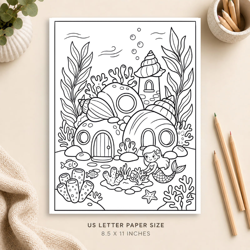 Mermaid House Coloring Page 2