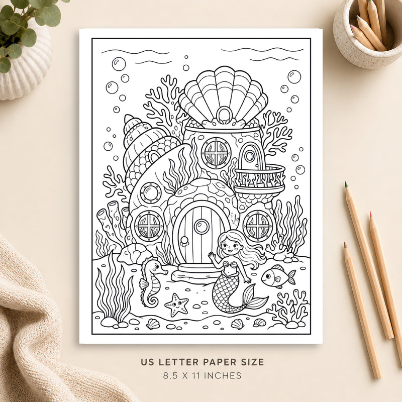 Mermaid House Coloring Page 3