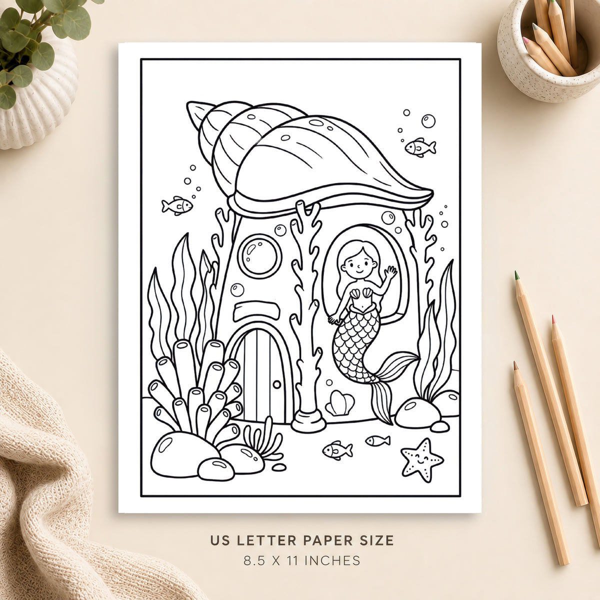 Mermaid House Coloring Page 4