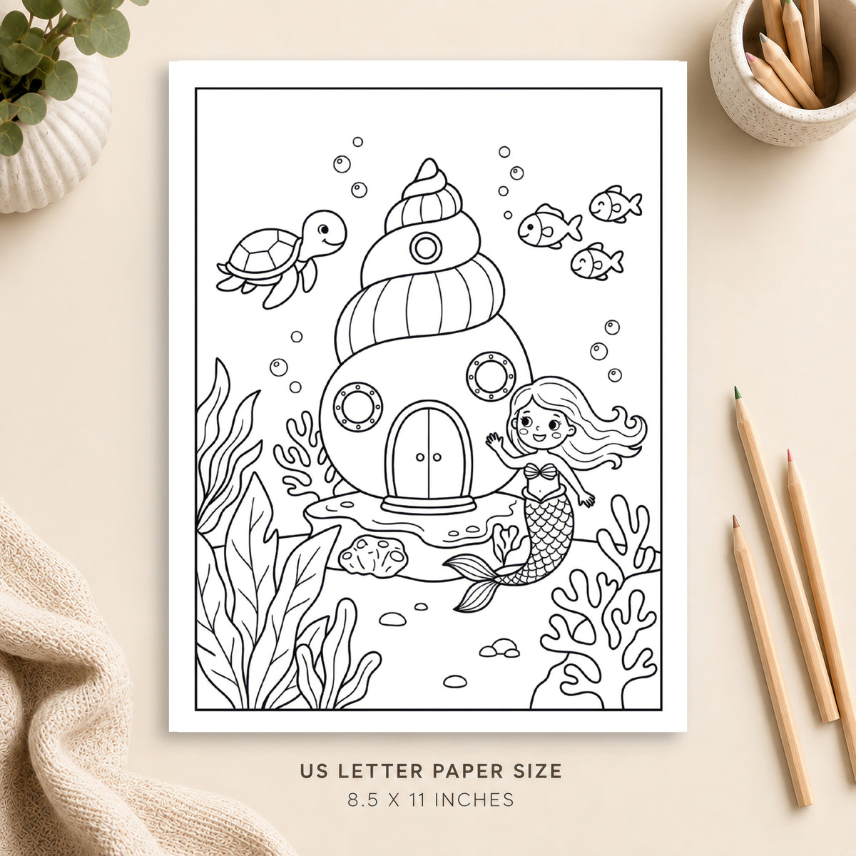 Mermaid House Coloring Page 5