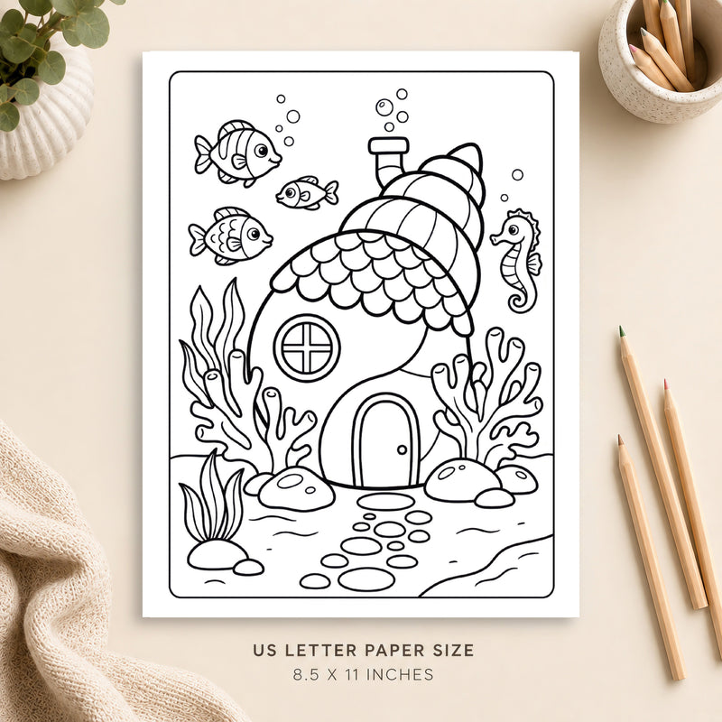 Mermaid House Coloring Page 6