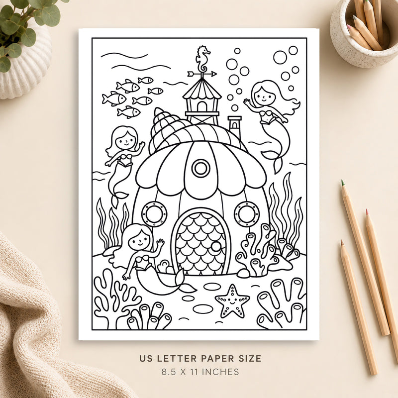 Mermaid House Coloring Page 7