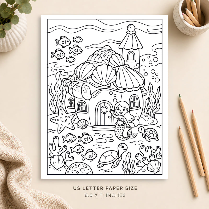 Mermaid House Coloring Page 8