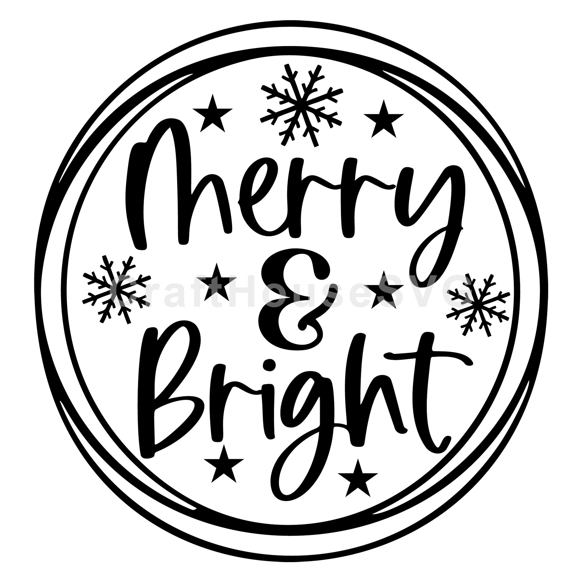 Merry and Bright Christmas Round Sign SVG