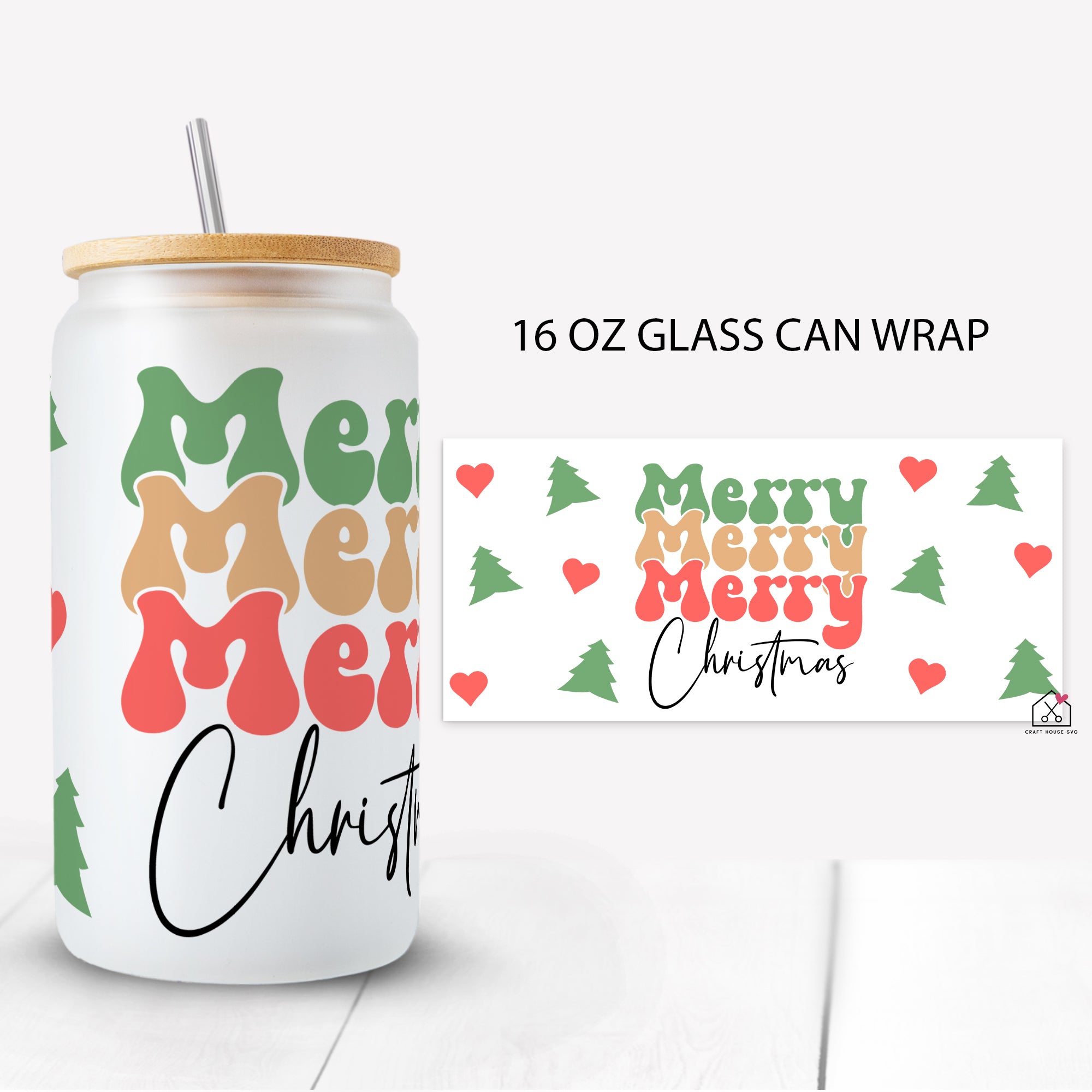 Merry Christmas Glass Can Wrap SVG Cut File