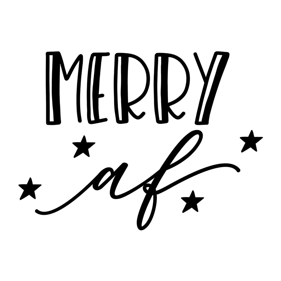 Merry AF SVG for Cricut, Silhouette, laser cutting, vinyl, sublimation, Christmas shirts, signs, decals, mugs, and DIY craft projects.