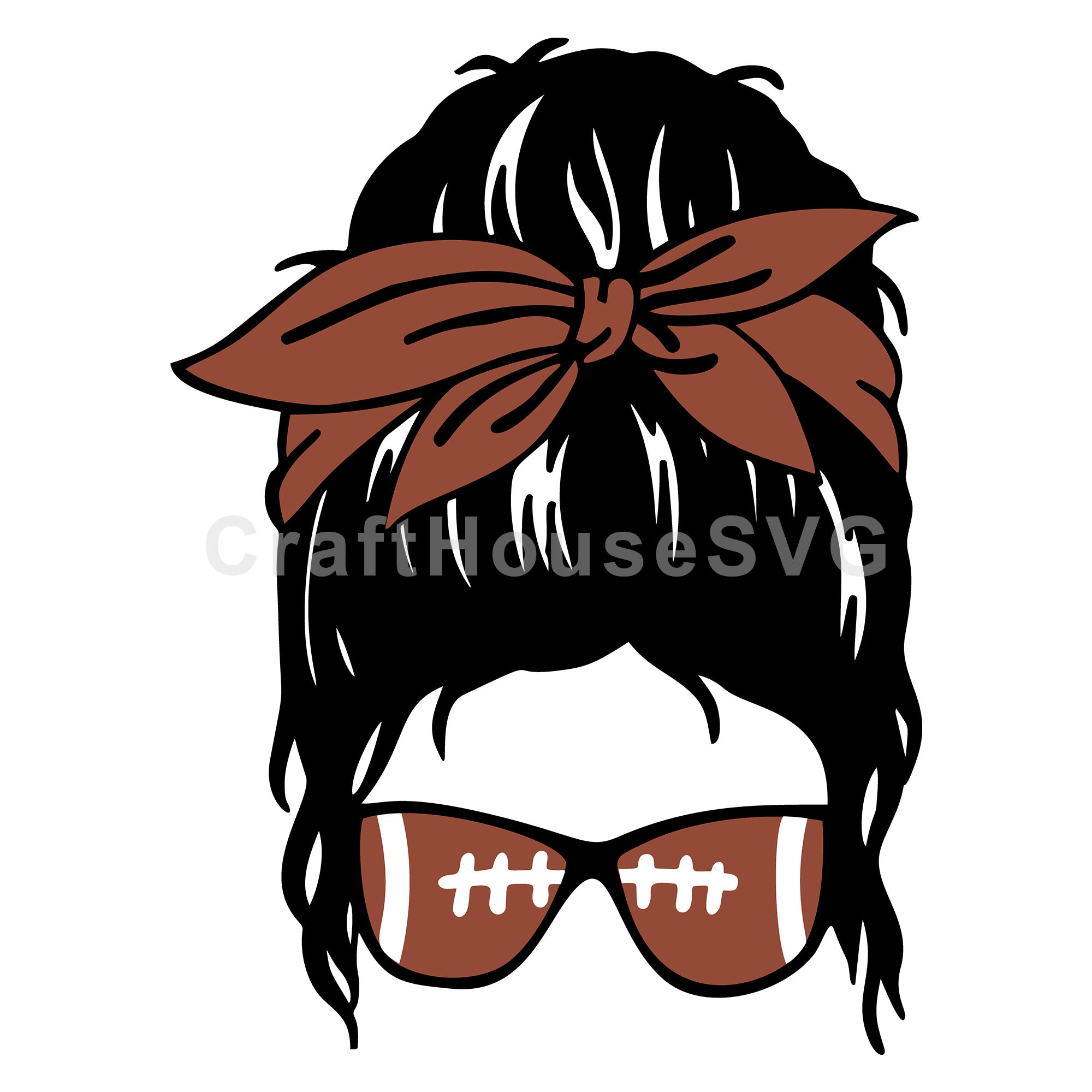 Messy Bun Mom Football SVG