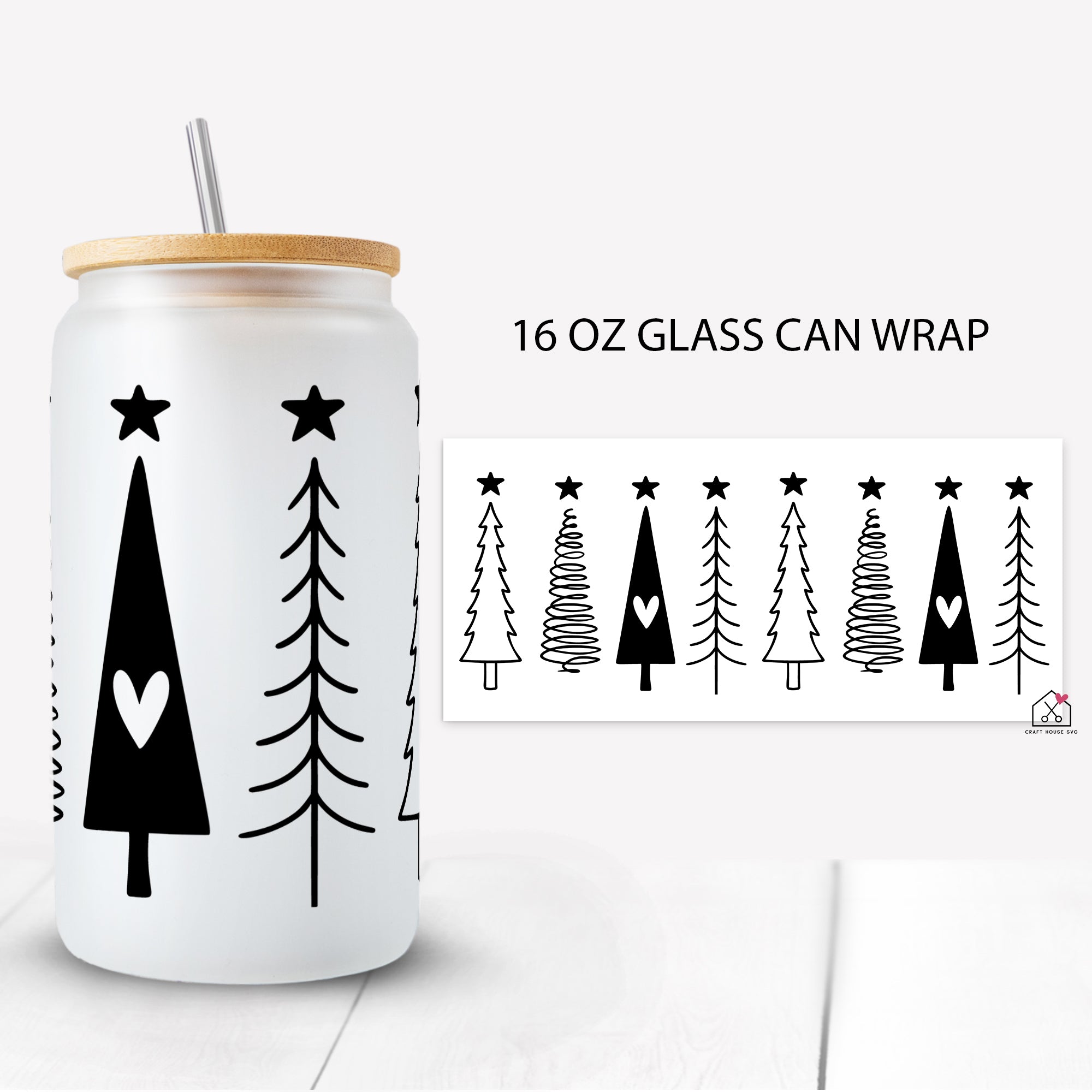 Minimal Christmas Tree Glass Can Wrap SVG Cut File