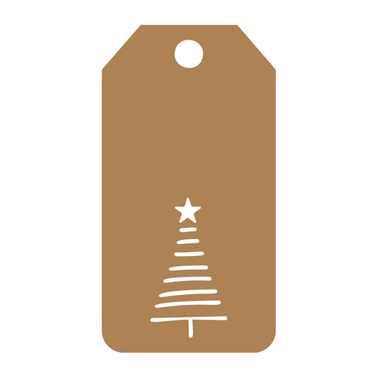 Minimal Christmas Tree Gift Tag SVG design for Cricut, Silhouette, laser cutting, vinyl, sublimation, gift tags, and craft projects.